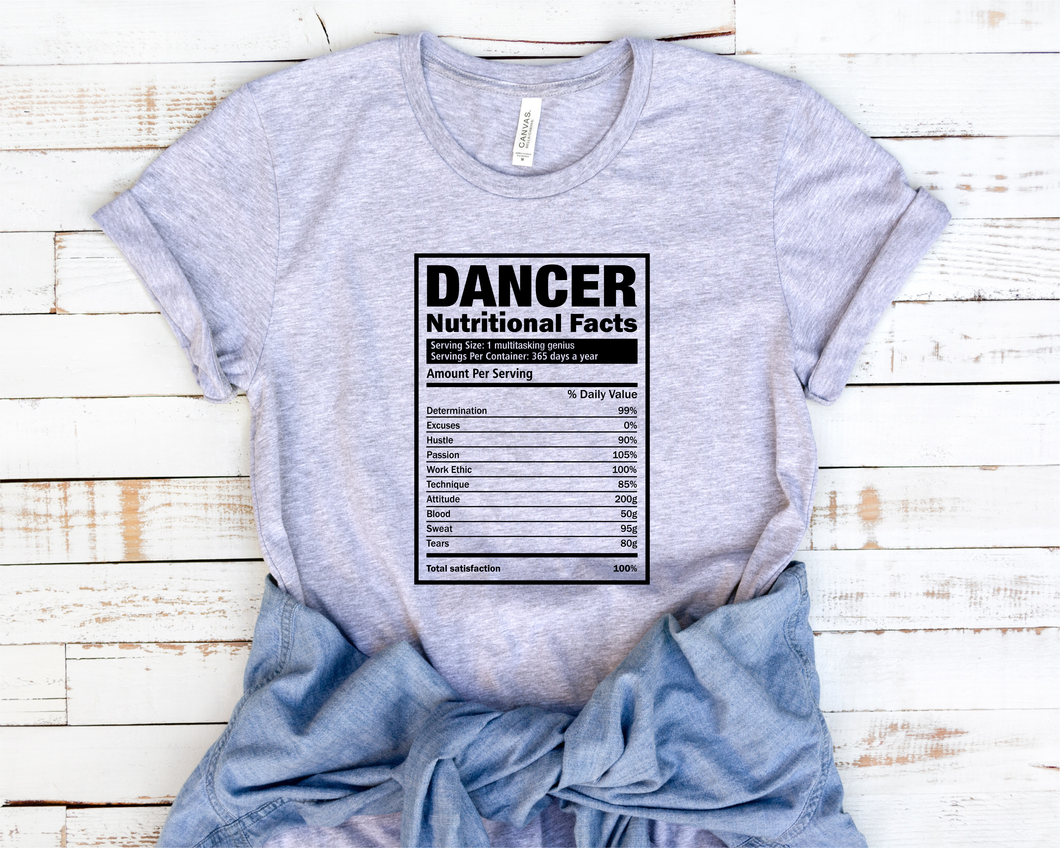 Dancer nutrition facts screen print transfer RTS