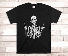 Load image into Gallery viewer, skull flipping the bird screen print transfer RTS