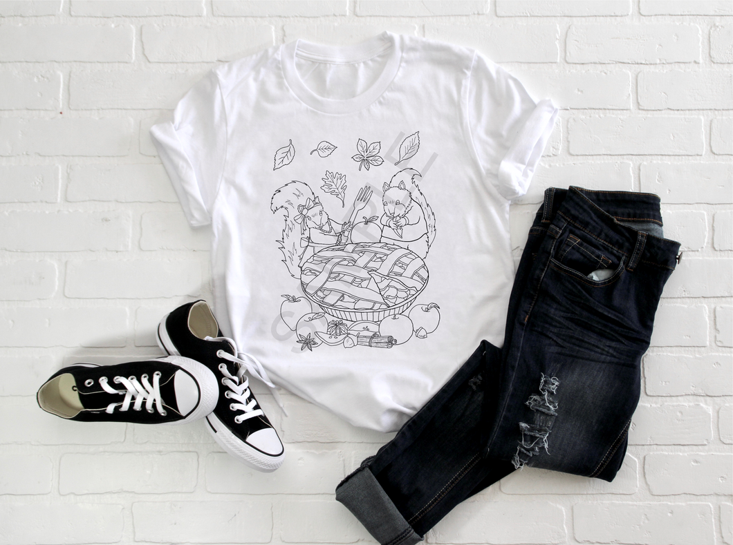 Squirrel with apple pie youth sized coloring sheet... screen print transfer RTS C5