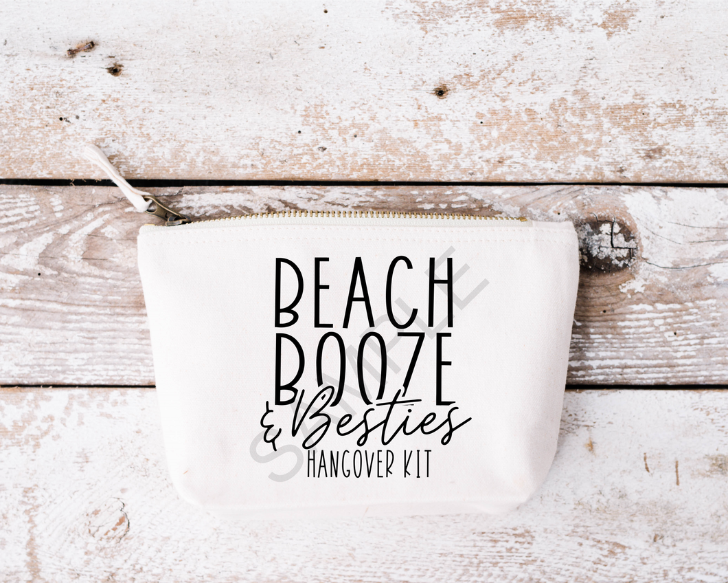 Beach booze besties hangover kit cosmetic bag screen print transfer RTS