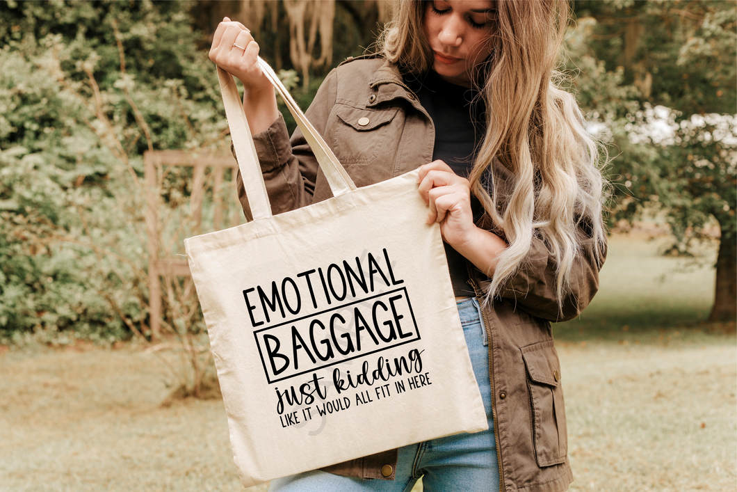 Emotional baggage tote screen print transfer RTS