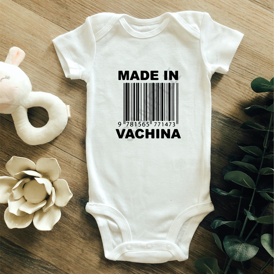 Made in vachina baby onesie infant sized screen print transferRTS B14