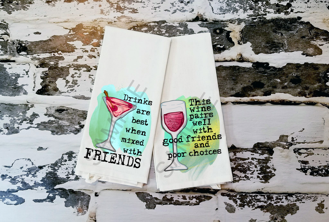 cocktail tea towel design pairs well with