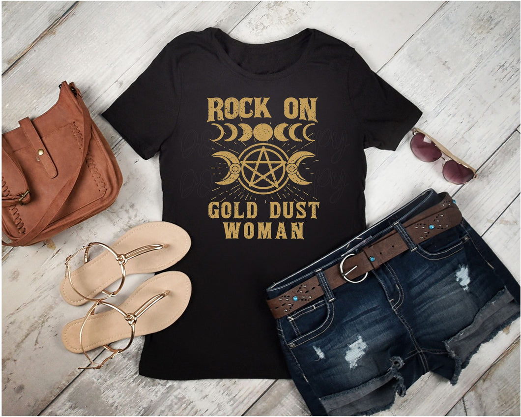 Rock on gold dust woman screen print transfer RTS