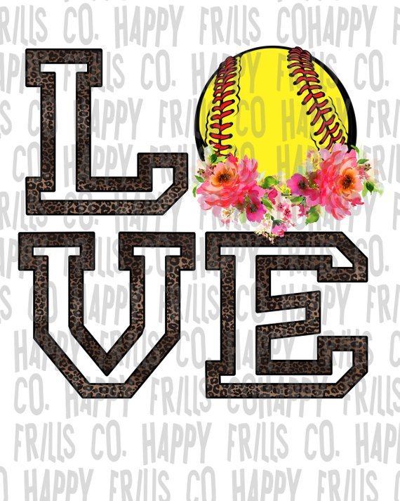 Love leopard softball sublimation transfer heat press ready image design diy