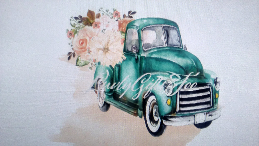 Vintage turquoise truck floral sublimation transfer heat press ready