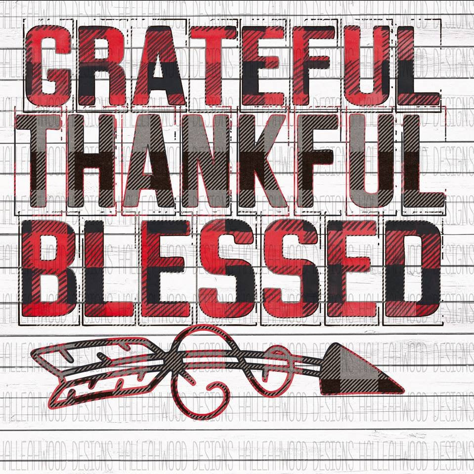 Grateful thankful blessed plaid lumberjack fall holiday patterned sublimation transfer heat press ready image