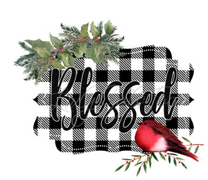 Plaid christmas cardinal wreath floral blessed blessings sublimation transfer heat press ready image