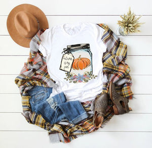 Autumn is my jam pumpkin in a jar with gift tag cute autumn sublimation transfer heat press ready image