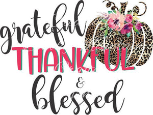 Fall grateful thankful and blessed leopard pumpkin sublimation transfer heat press ready image