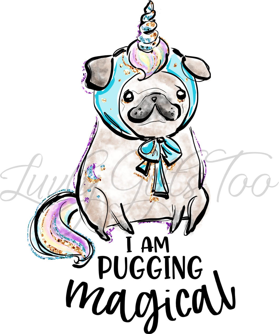 Funny pug dog magical unicorn sublimation transfer heat press ready image