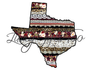 Texas with gold glitter tracing or without cute pattern sublimation transfer heat press ready image