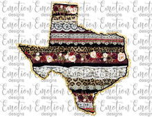 Load image into Gallery viewer, Texas with gold glitter tracing or without cute pattern sublimation transfer heat press ready image