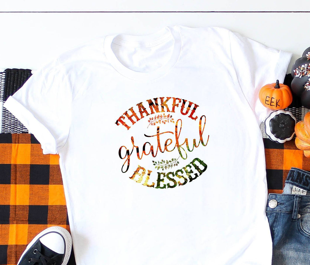 Grateful thankful blessed fall colored sublimation transfer heat press ready image diy