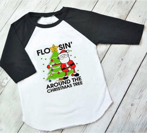 Santa holiday floss dance around the christmas tree funny sublimation transfer heat press ready image