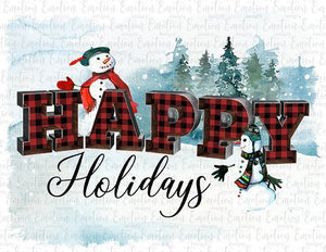 Happy Holidays winter snowman red plaid lumberjack sublimation transfer heat press ready image