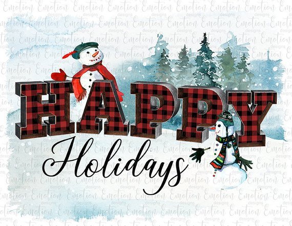 Happy Holidays winter snowman red plaid lumberjack sublimation transfer heat press ready image