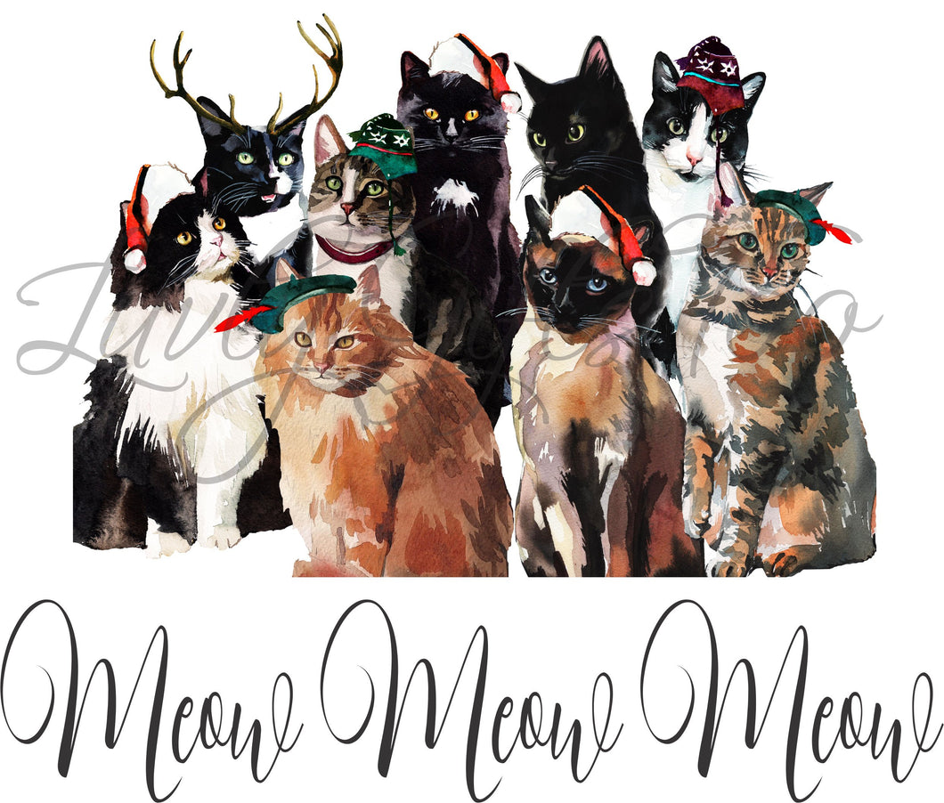 Meow christmas cats holiday sublimation transfer heat press ready image