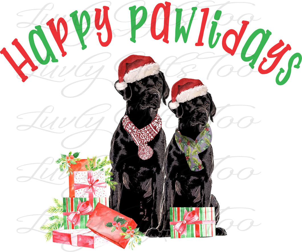 Happy Pawlidays black lab dogs sublimation chromablast laser transfer heat press ready image diy
