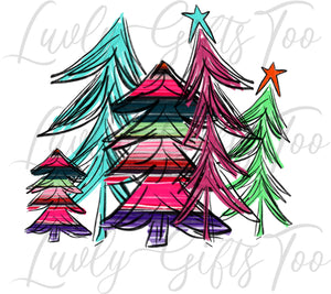 Serape patterned christmas trees sublimation transfer heat press ready iamge