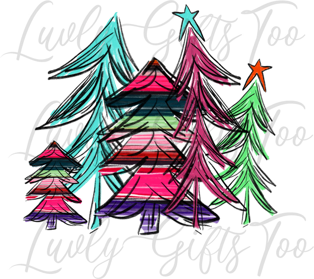 Serape patterned christmas trees sublimation transfer heat press ready iamge