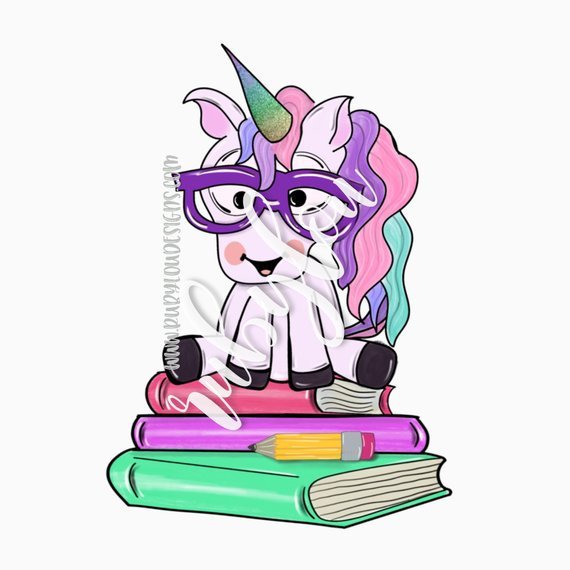 Studious unicorn school book lover sublimation chromablast transfer heat press ready image diy