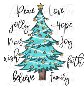 Christmas tree with words sublimation chromablast laser transfer heat press ready image diy