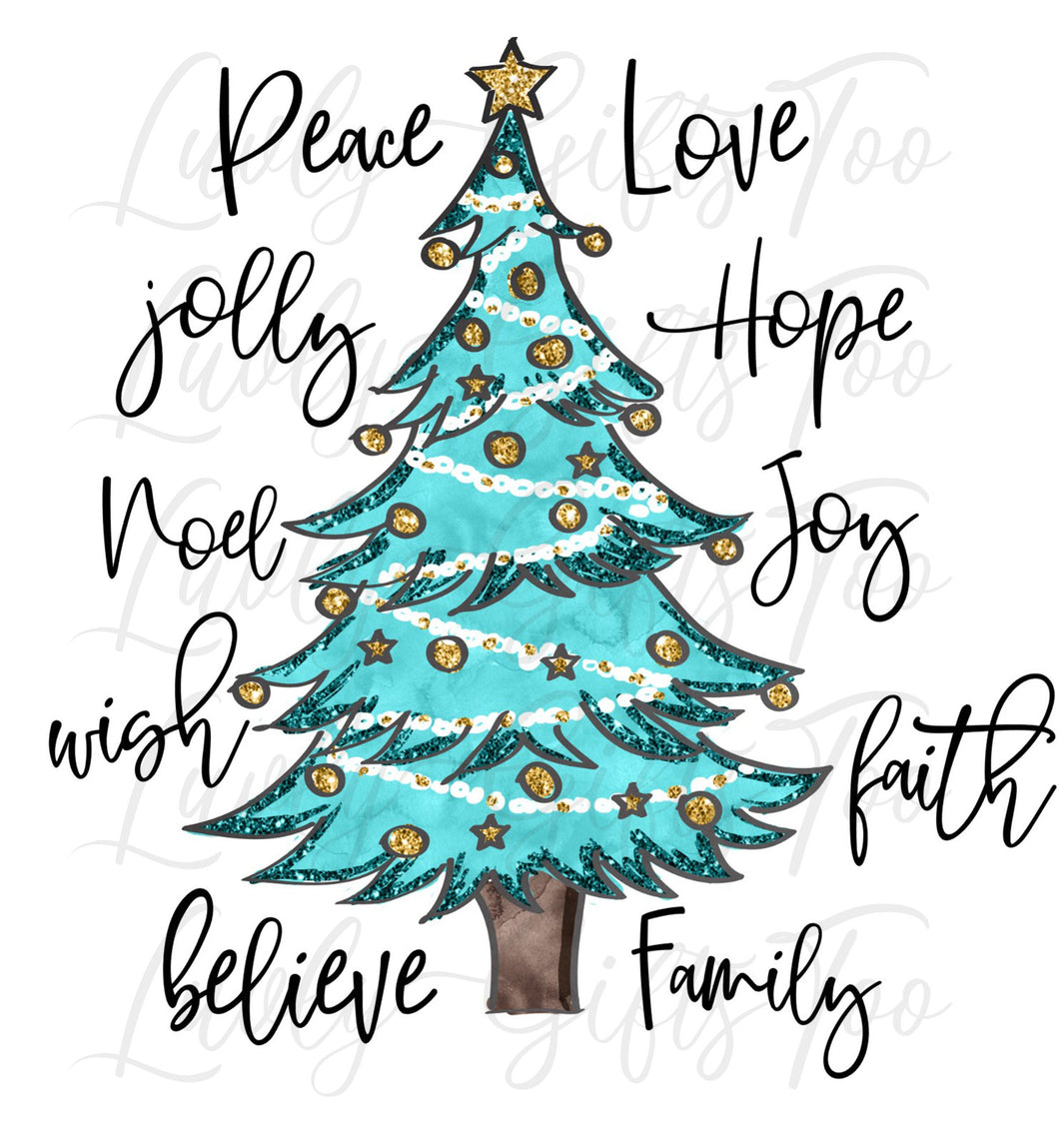 Christmas tree with words sublimation chromablast laser transfer heat press ready image diy