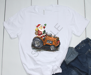 Santa on orange tractor