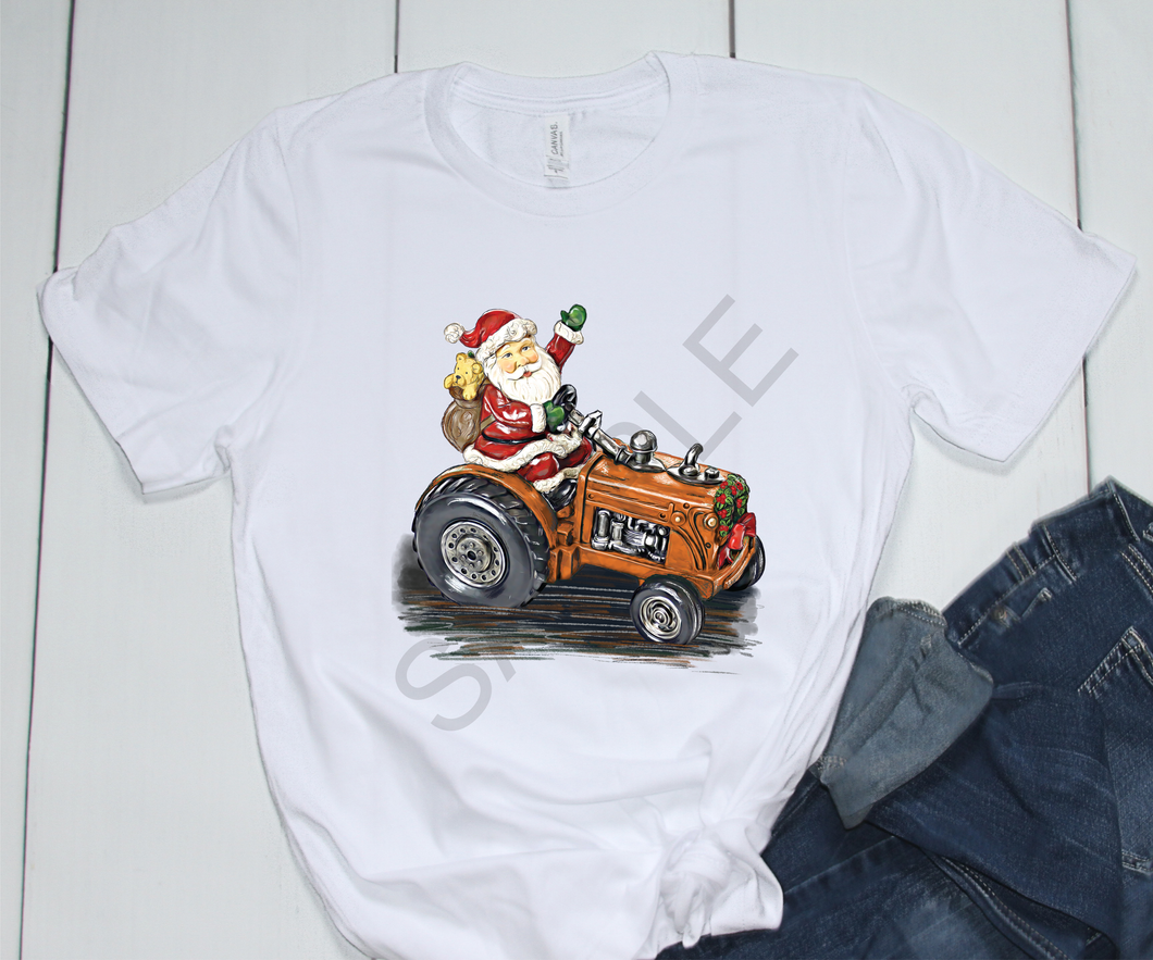 Santa on orange tractor